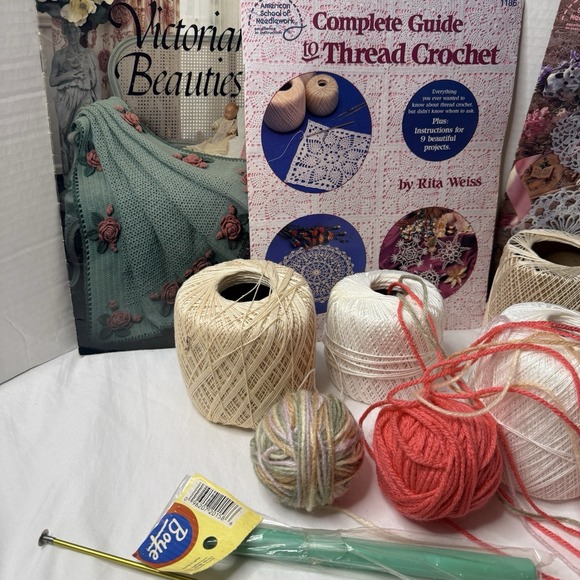 Lot Vintage Knitting Crochet Needles Assorted Size Bates Boye Books String Yarn - Picture 4 of 14
